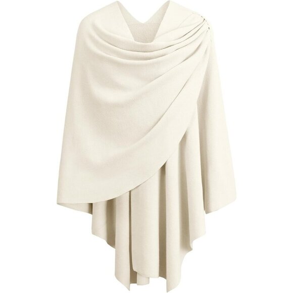 Accessories - Women's 1-ivory Cross Front Poncho Sweater Wrap Knitted Elegant Shawls Cape